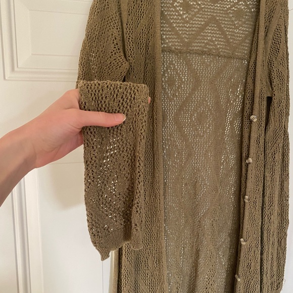 Free People Olive Green Crocheted Duster | Large, fits medium - Picture 5 of 5